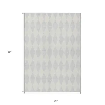 3' X 5' Silver And Ivory Geometric Washable Indoor Outdoor Area Rug