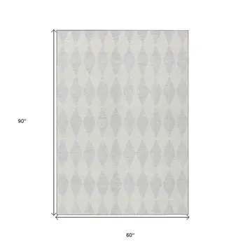 5' X 8' Silver And Ivory Geometric Washable Indoor Outdoor Area Rug