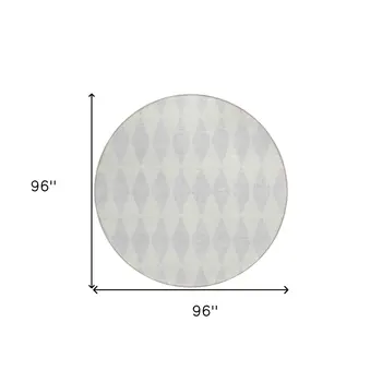 8' Silver And Ivory Round Geometric Washable Indoor Outdoor Area Rug