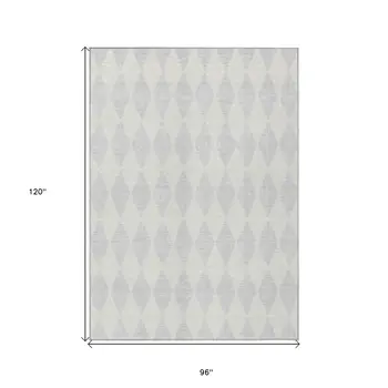 8' X 10' Silver And Ivory Geometric Washable Indoor Outdoor Area Rug