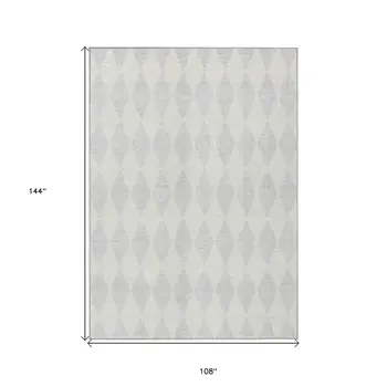 9' X 12' Silver And Ivory Geometric Washable Indoor Outdoor Area Rug