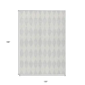10' X 14' Silver And Ivory Geometric Washable Indoor Outdoor Area Rug