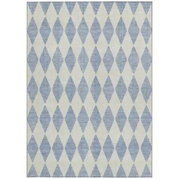 3' X 5' Sky Blue And Ivory Geometric Washable Indoor Outdoor Area Rug