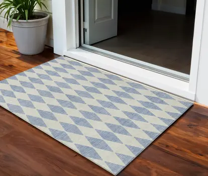 3' X 5' Sky Blue And Ivory Geometric Washable Indoor Outdoor Area Rug