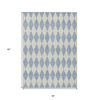3' X 5' Sky Blue And Ivory Geometric Washable Indoor Outdoor Area Rug