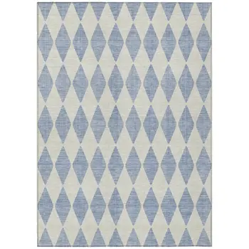 5' X 8' Sky Blue And Ivory Geometric Washable Indoor Outdoor Area Rug