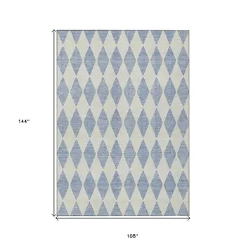 9' X 12' Sky Blue And Ivory Geometric Washable Indoor Outdoor Area Rug