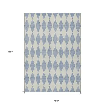 10' X 14' Sky Blue And Ivory Geometric Washable Indoor Outdoor Area Rug