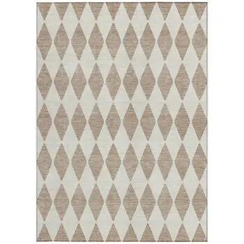 3' X 5' Taupe And Ivory Geometric Washable Indoor Outdoor Area Rug