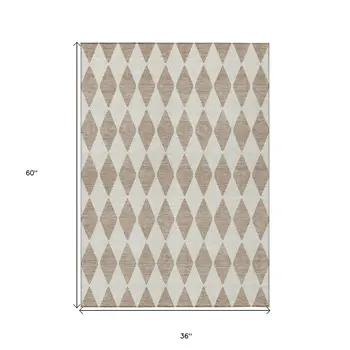 3' X 5' Taupe And Ivory Geometric Washable Indoor Outdoor Area Rug