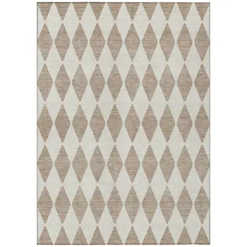 10' X 14' Taupe And Ivory Geometric Washable Indoor Outdoor Area Rug