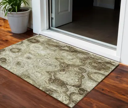 3' X 5' Beige Taupe And Brown Abstract Washable Indoor Outdoor Area Rug