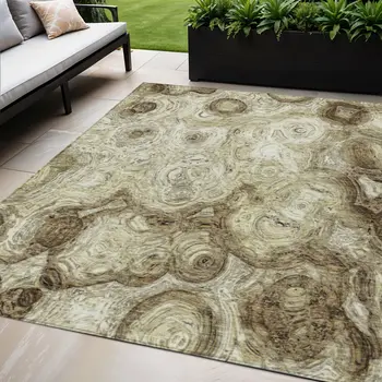 5' X 8' Beige Taupe And Brown Abstract Washable Indoor Outdoor Area Rug