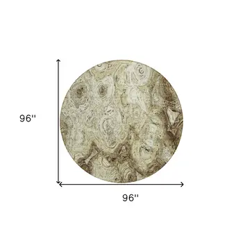 8' Beige Taupe And Brown Round Abstract Washable Indoor Outdoor Area Rug