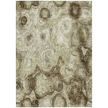 8' X 10' Beige Taupe And Brown Abstract Washable Indoor Outdoor Area Rug