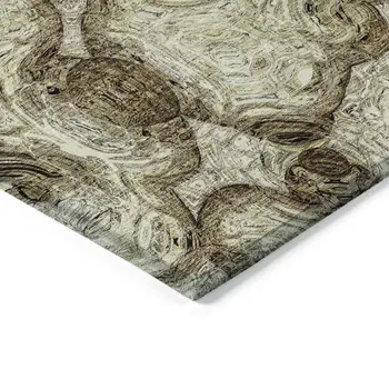 8' X 10' Beige Taupe And Brown Abstract Washable Indoor Outdoor Area Rug