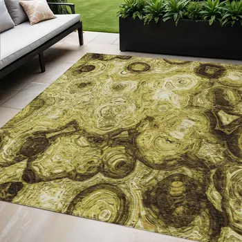 5' X 8' Gold Wheat And Chocolate Abstract Washable Indoor Outdoor Area Rug