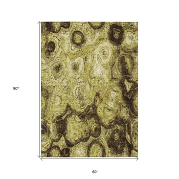 5' X 8' Gold Wheat And Chocolate Abstract Washable Indoor Outdoor Area Rug
