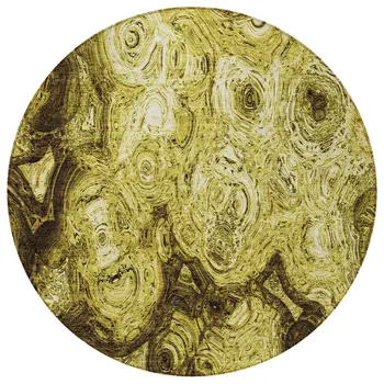 8' Gold Wheat And Chocolate Round Abstract Washable Indoor Outdoor Area Rug