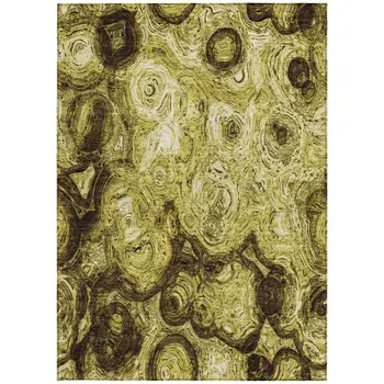 8' X 10' Gold Wheat And Chocolate Abstract Washable Indoor Outdoor Area Rug