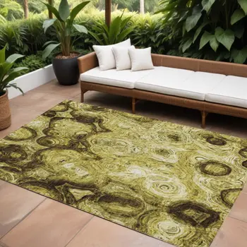 10' X 14' Gold Wheat And Chocolate Abstract Washable Indoor Outdoor Area Rug