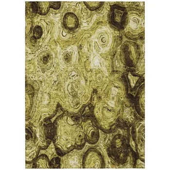 10' X 14' Gold Wheat And Chocolate Abstract Washable Indoor Outdoor Area Rug