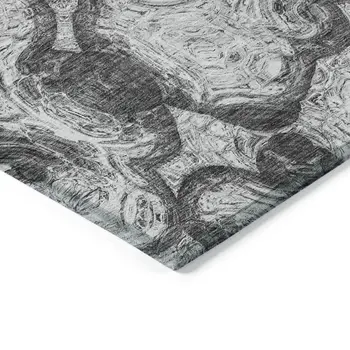 10' X 14' Gray Silver And Charcoal Abstract Washable Indoor Outdoor Area Rug