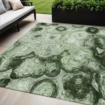 5' X 8' Artichoke Green And Emerald Abstract Washable Indoor Outdoor Area Rug