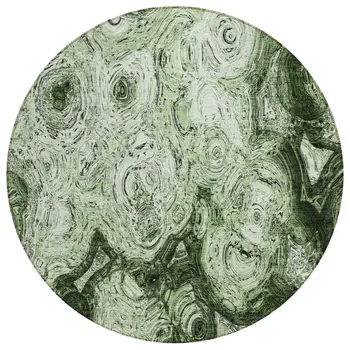8' Artichoke Green And Emerald Round Abstract Washable Indoor Outdoor Area Rug
