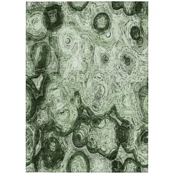 8' X 10' Artichoke Green And Emerald Abstract Washable Indoor Outdoor Area Rug