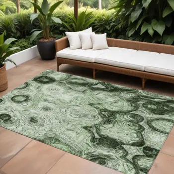 8' X 10' Artichoke Green And Emerald Abstract Washable Indoor Outdoor Area Rug