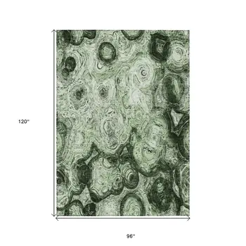 8' X 10' Artichoke Green And Emerald Abstract Washable Indoor Outdoor Area Rug
