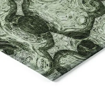 9' X 12' Artichoke Green And Emerald Abstract Washable Indoor Outdoor Area Rug
