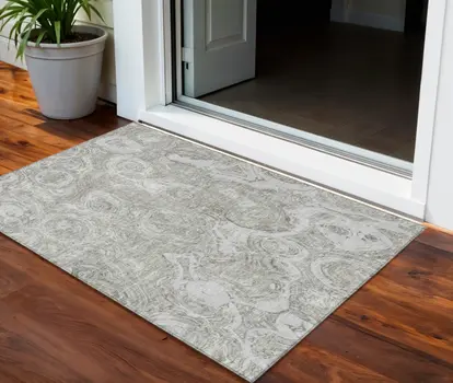 3' X 5' Ivory Taupe And Beige Abstract Washable Indoor Outdoor Area Rug