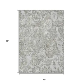 3' X 5' Ivory Taupe And Beige Abstract Washable Indoor Outdoor Area Rug