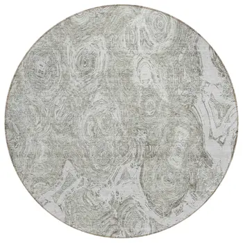 8' Ivory Taupe And Beige Round Abstract Washable Indoor Outdoor Area Rug