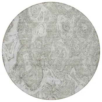 8' Ivory Taupe And Beige Round Abstract Washable Indoor Outdoor Area Rug