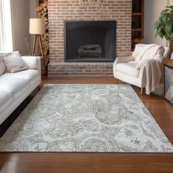 8' X 10' Ivory Taupe And Beige Abstract Washable Indoor Outdoor Area Rug