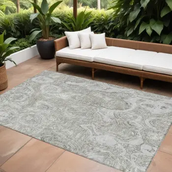 9' X 12' Ivory Taupe And Beige Abstract Washable Indoor Outdoor Area Rug