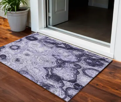 3' X 5' Purple And Lavender Abstract Washable Indoor Outdoor Area Rug