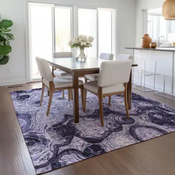 3' X 5' Purple And Lavender Abstract Washable Indoor Outdoor Area Rug