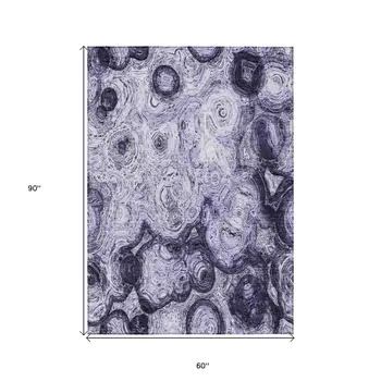 5' X 8' Purple And Lavender Abstract Washable Indoor Outdoor Area Rug