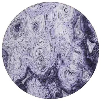 8' Purple And Lavender Round Abstract Washable Indoor Outdoor Area Rug