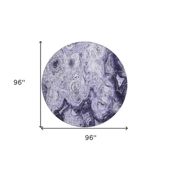 8' Purple And Lavender Round Abstract Washable Indoor Outdoor Area Rug