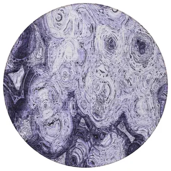 8' Purple And Lavender Round Abstract Washable Indoor Outdoor Area Rug