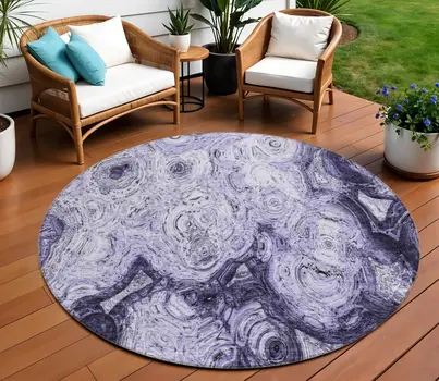 8' Purple And Lavender Round Abstract Washable Indoor Outdoor Area Rug