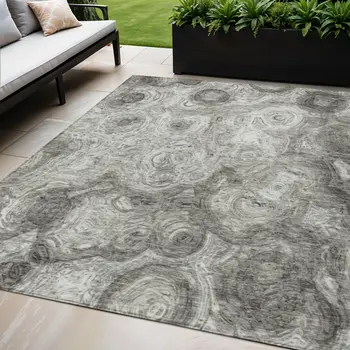 5' X 8' Silver Taupe And Ivory Abstract Washable Indoor Outdoor Area Rug