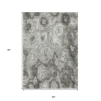 5' X 8' Silver Taupe And Ivory Abstract Washable Indoor Outdoor Area Rug
