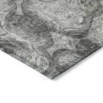 8' Silver Taupe And Ivory Round Abstract Washable Indoor Outdoor Area Rug