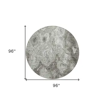 8' Silver Taupe And Ivory Round Abstract Washable Indoor Outdoor Area Rug